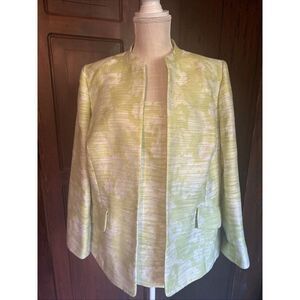 Kasper‎ Separates Womens Open Blazer Jacket Suit Top Size 14w Lime Green White